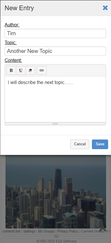 Blog Post a new Entry